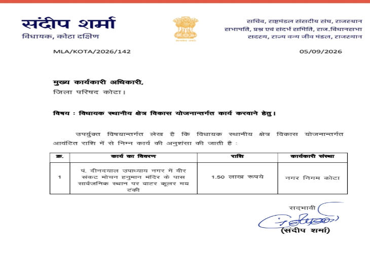 कोटा में कांग्रेस ने कोटा दक्षिण से भाजपा विधायक संदीप शर्मा पर नगर निगम चुनाव की आदर्श आचार संहिता के उल्लंघन का आरोप लगाया है।