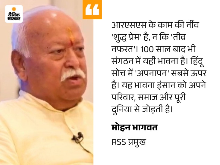 RSS प्रमुख बोले- हिंदू सोच में अपनापन सबसे ऊपर: लोग अपनी कर्मभूमि के प्रति ईमानदार रहें; ब्रिटेन के प्रति वफादार रहते हुए भारत की सेवा करें quote image 2026 09 06t230958 207 1788716504606