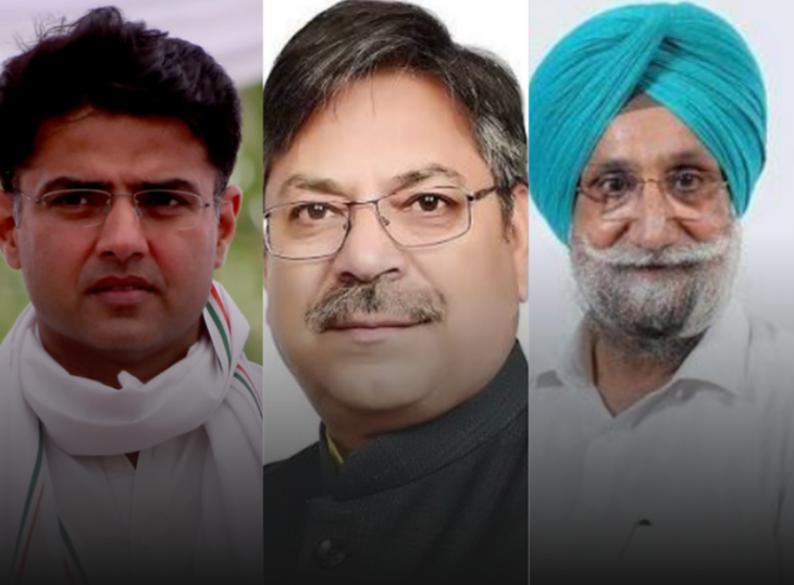 सचिन पायलट, डॉ. सतीश पूनिया और सांसद सुखजिंदर सिंह रंधावा।