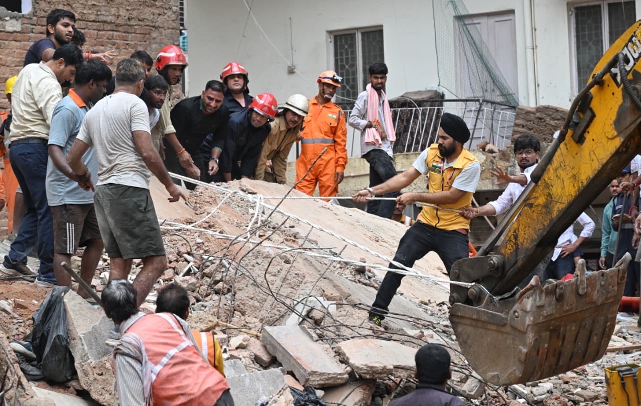 A JCB is being used to clear the debris. Local residents are also helping with the efforts.