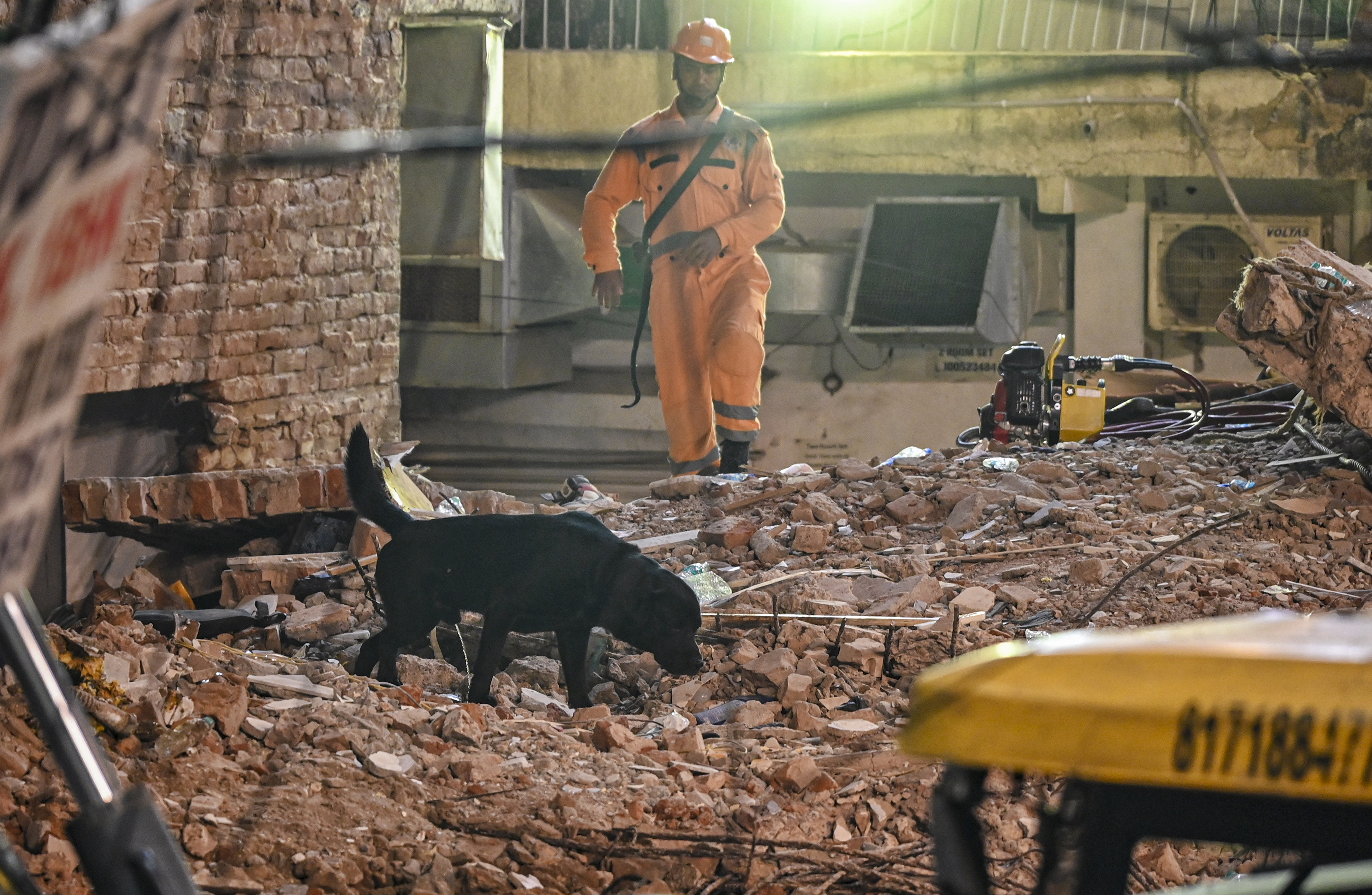 NDRF की टीम स्निफर डॉग की मदद से मलबे में दबे लोगों की तलाश कर रही है।