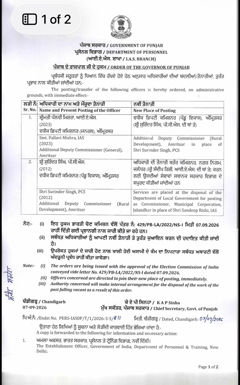सरकार के द्वारा जारी आदेश की कॉपी।