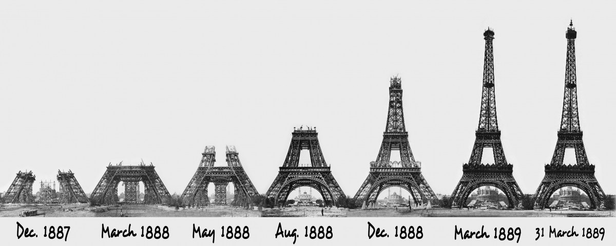 इस तस्वीर में फ्रांस के मशहूर एफिल टावर के शुरुआत से बनकर तैयार होने तक के सफर को देख सकते हैं।