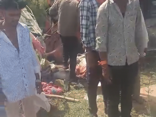 बस की टक्कर के बाद ट्रैक्टर ट्रॉली पलट गई। इससे श्रद्धालु नीचे दब गए।
