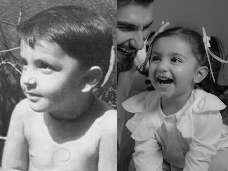Dua's picture alongside a childhood photo of Ranveer Singh.