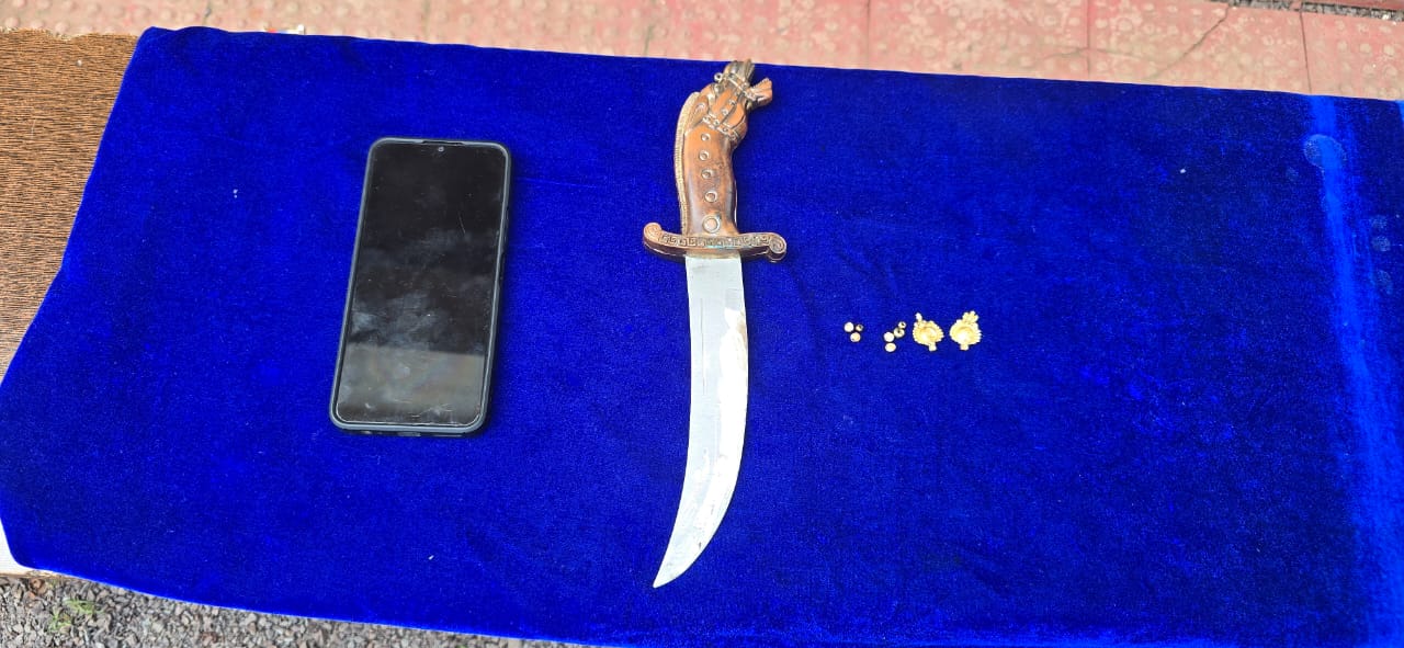 पुलिस ने नाबालिगों से जब्त किया चोरी का सामान और हथियार।