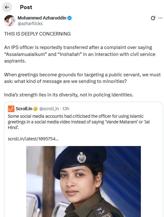 मोहम्मद अजहरुद्दीन ने मंगलवार को ट्वीट कर बानो के तबादले पर सवाल उठाए।
