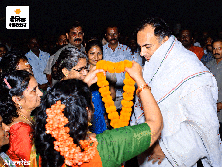 राजीव गांधी की रैली में पहुंची धनु, साथ में कांग्रेस कार्यकर्ता लता कन्नन और उनकी बेटी कोकिला। श्रीपेरंबदूर की इसी रैली में आत्मघाती हमलावर धनु ने शरीर में बंधे बम से विस्फोट किया था। फोटो- AI जनरेटेड