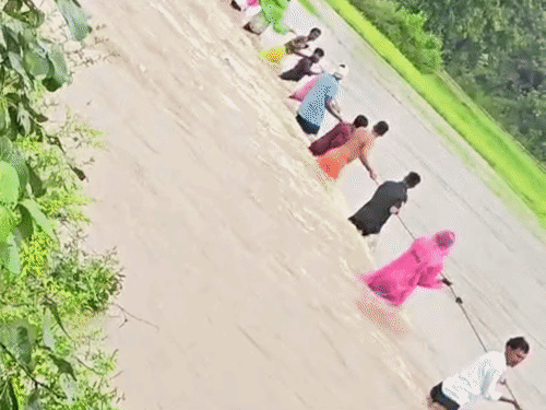गरियाबंद में बस सवार करीब 50 यात्रियों को पुलिस जवानों और ग्रामीणों ने रस्सी बांधकर यात्रियों को सुरक्षित बाहर निकाला।