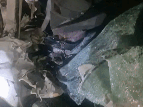 NH-152 पर ट्रैक्टर-ट्रॉली से टक्कर के बाद कार की हालत।
