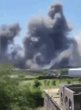 In the picture that surfaced on social media after the airstrike on a market in Yemen's Taiz province, Ghouan was seen rising several feet high.