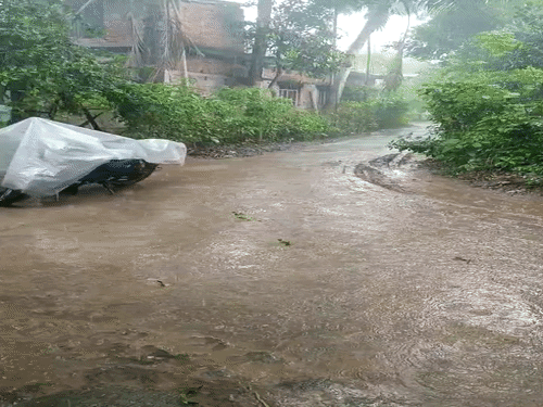 ओडिशा के पुरुषोत्तमपुर दोपहर बाद अचानक मौसम पलटा और शाम तक तेज बारिश होती रही।