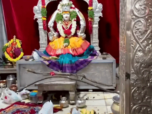 संतोषी माता की मूर्ति के सामने पड़ी लकड़ियां, आरोपी ने इन्हें उठाकर फेंका था।