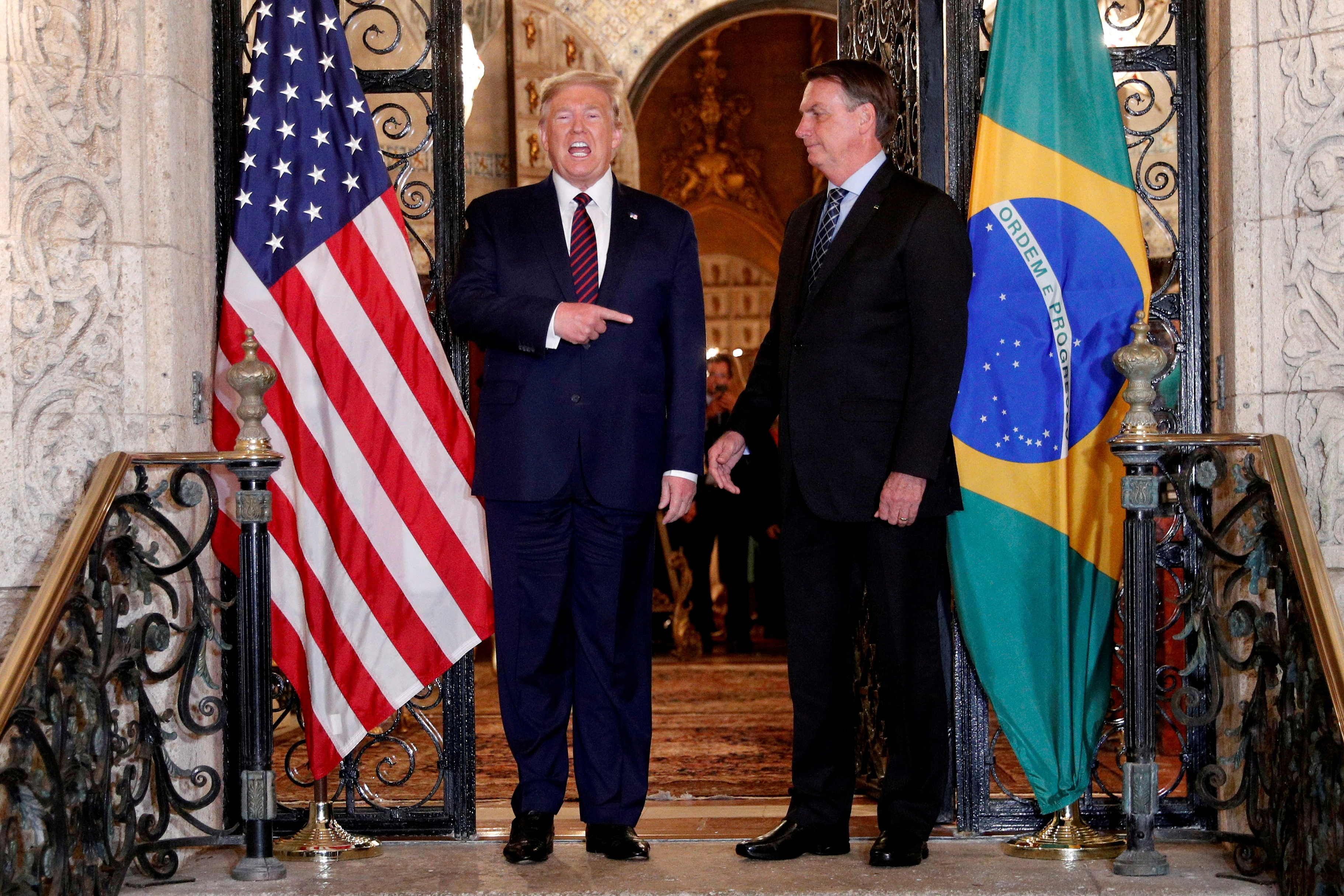 US President Donald Trump with then-Brazilian President Jair Bolsonaro at the Mar-a-Lago resort in Florida on March 7, 2020.