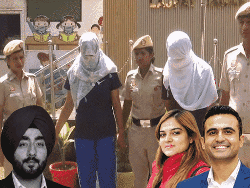 गुरुग्राम में युवराज मर्डर केस के दोनों आरोपियों आन्या वत्स और संयम सचदेवा को गिरफ्तार किया जा चुका है। इनसेट में मृतक युवराज (पगड़ी में) और दोनों आरोपियों की फोटो। - Dainik Bhaskar