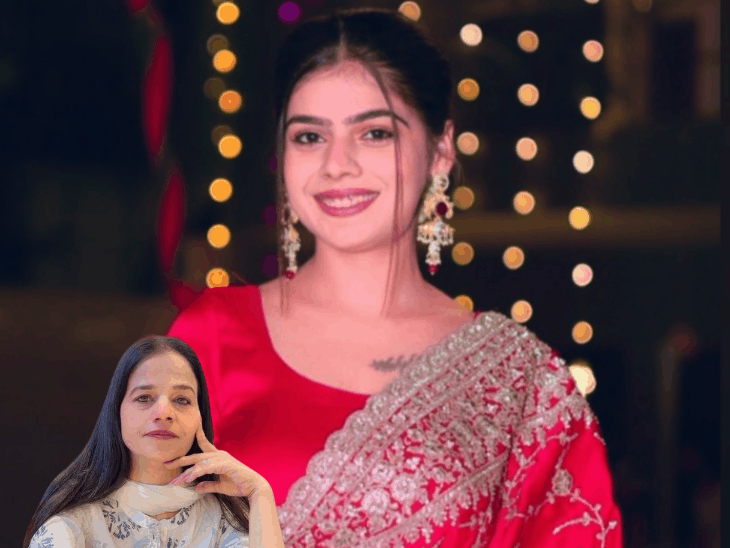 जानवी सोशल मीडिया इन्फ्लुएंसर है। इनसेट में उसकी मां रामेश्वरी की फाइल फोटो। - Dainik Bhaskar