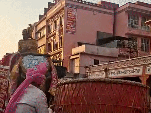 शोभायात्रा में हाथी, ऊंट सहित कई लवाजमे शामिल हैं।