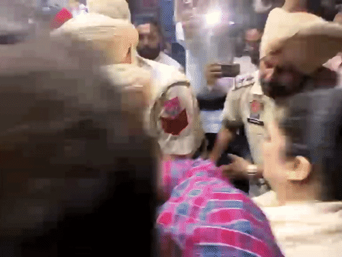 लुधियाना नगर निगम में हंगामे के दौरान पुलिस ने  बीजेपी पार्षद गौरवजीत गोरा को उठाया। - Dainik Bhaskar