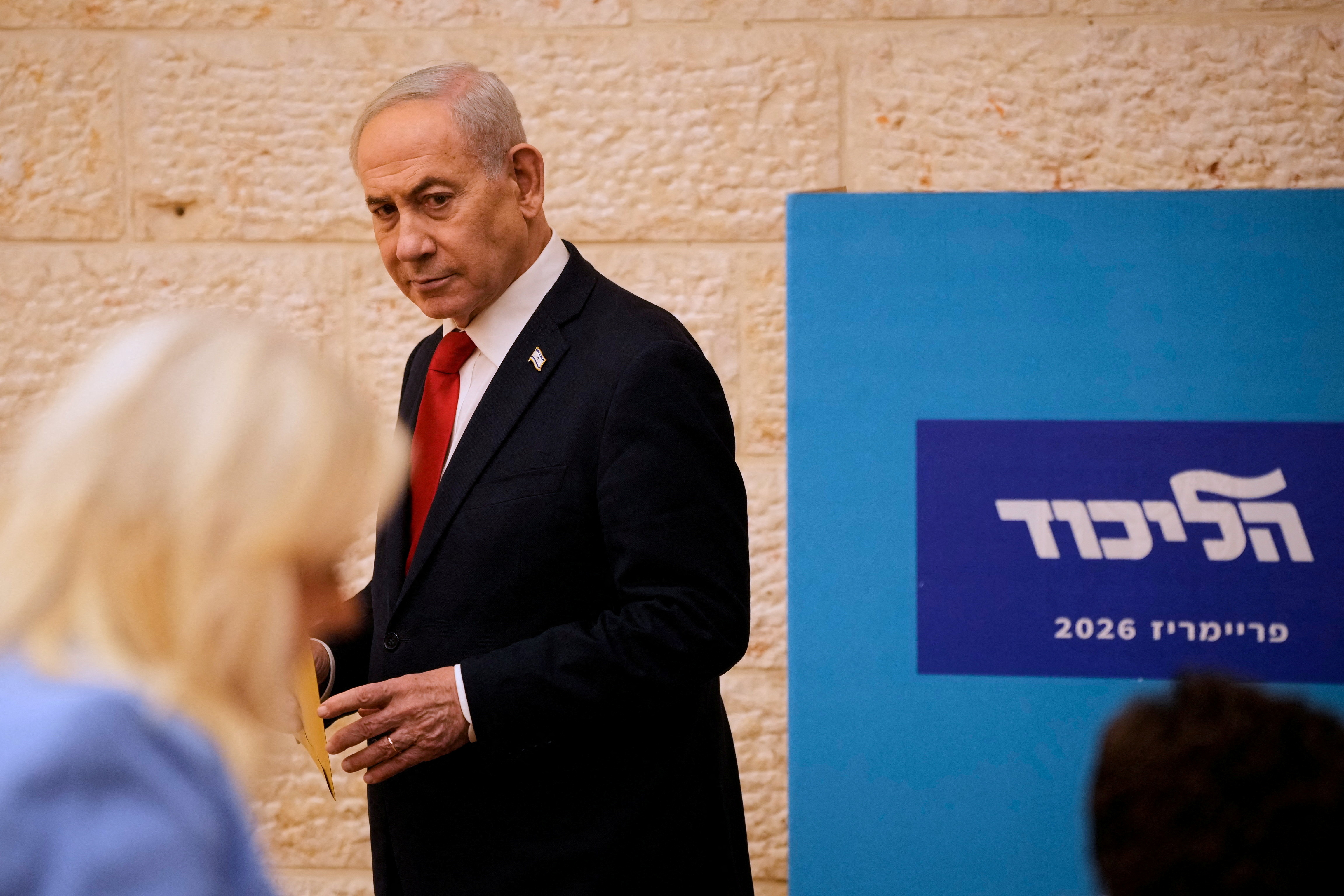 Israeli Prime Minister Benjamin Netanyahu casts his vote in Likud Party's internal elections in Jerusalem. General elections are to be held in Israel in October. The picture is of 17 August 2026.