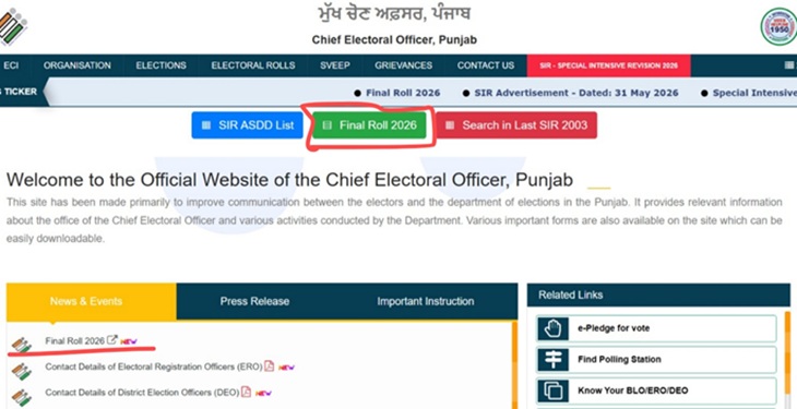 यहां पर फाइनल वोटर लिस्ट चेक कर सकते हैं।
