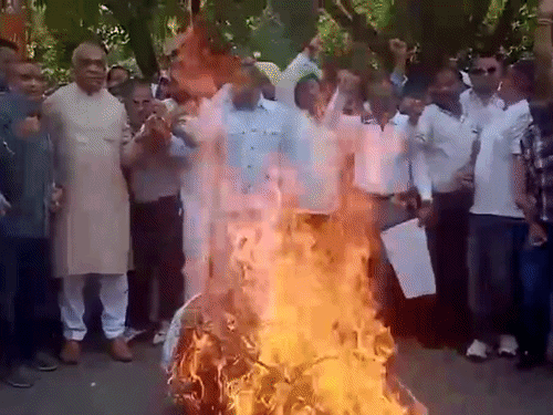बीजेपी नेताओं ने सीएम मान का पुतला फुंका। - Dainik Bhaskar