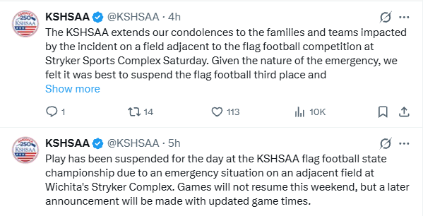 KSHSAA ने 2 पोस्ट किए और संवेदना जताई।