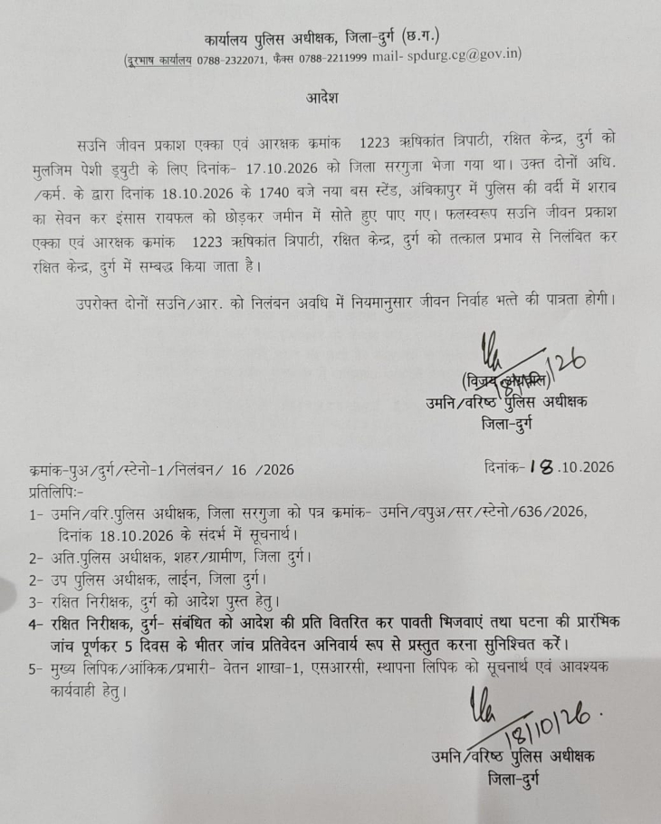 दुर्ग SSP ने दोनों पुलिसकर्मियों को सस्पेंड कर दिया।