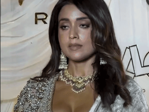 एक्ट्रेस श्रिया सरन ने अपने लुक को मैचिंग इयररिंग्स से पूरा किया।