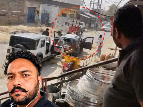 युवक पर गोली चलाता आढ़ती। इनसेट में मृतक की फाइल फोटो। - Dainik Bhaskar
