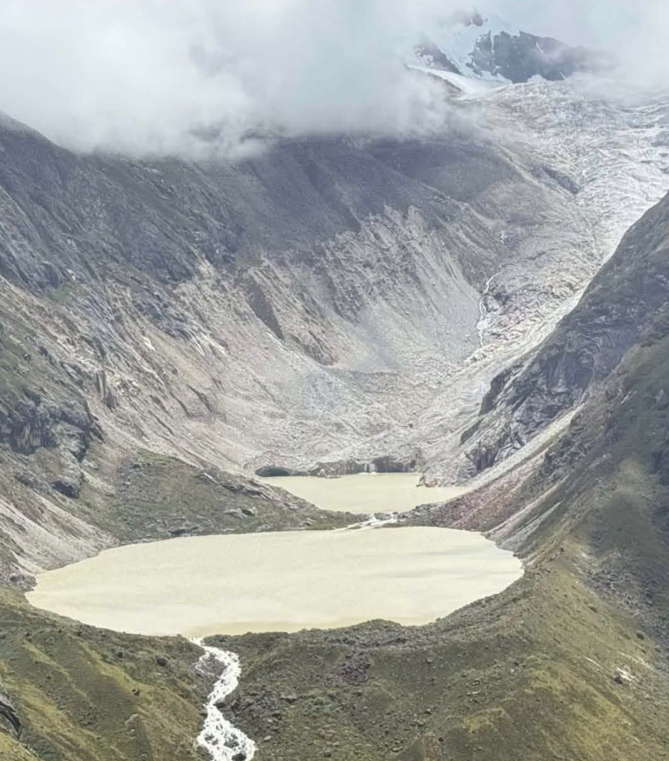 शिंताफू ग्लेशियर झील। गुरुवार को ग्लेशियल लेक आउटबर्स्ट होने से पानी निकलने लगा।