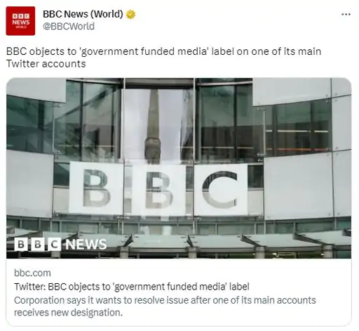Twitter Labels BBC Government Funded Media Elon Musk