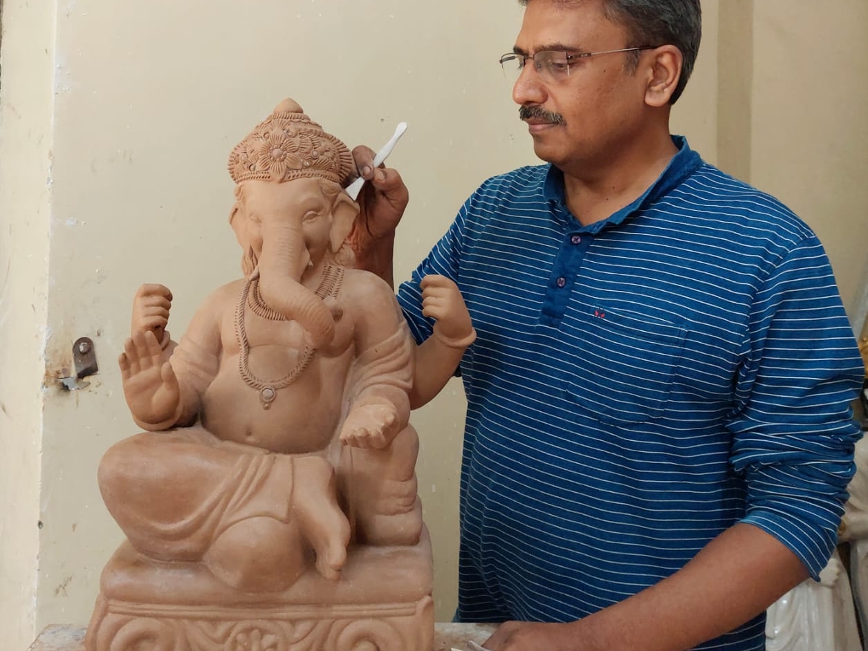 Now patented Ganesha idol for ecofriendly Ganeshotsav Sculptor Abhijit