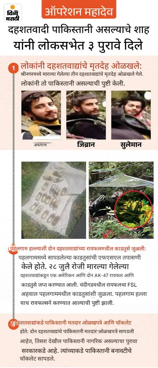 लोकसभेत शहा म्हणाले- पहलगाम हल्ल्यातील 3 दहशतवादी ठार: त्यांची नावे सुलेमान, अफगाण आणि जिब्रान आहेत; दिव्य मराठीने तिघांची नावे आधीच सांगितली