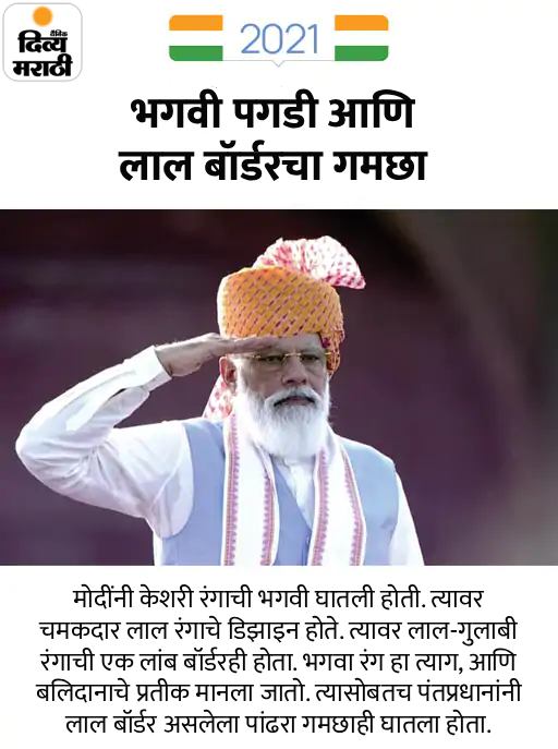 मोदींनी चौथ्यांदा घातली भगवी पगडी: भगव्या जॅकेटसह तिरंगी बॉर्डरचा गमछा, 12 वर्षांत असा होता पंतप्रधानांचा स्वातंत्र्यदिनाचा पेहराव मोदींनी चौथ्यांदा घातली भगवी पगडी: भगव्या जॅकेटसह तिरंगी बॉर्डरचा गमछा, 12 वर्षांत असा होता पंतप्रधानांचा स्वातंत्र्यदिनाचा पेहराव