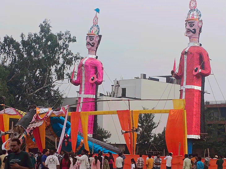दसऱ्यानिमित्त देशभरात रावण दहन: राजस्थानातील कोटा येथे हत्ती नियंत्रणाबाहेर गेला; पाटण्यात दहनापूर्वी रावणाचे डोके तुटले