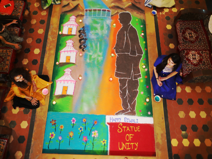 Statue Of Unity Rangoli Made In AHmedaba d Heritage House IN 14 Hours