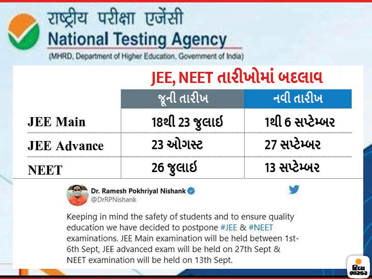 JEE Mains, JEE Advance and NEET exams postponed, now all three exams ...