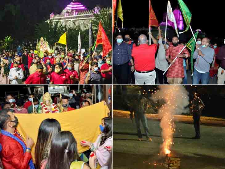 नवरात्रि के पहले दिन माताजी की शोभायात्रा निकाली गई।
