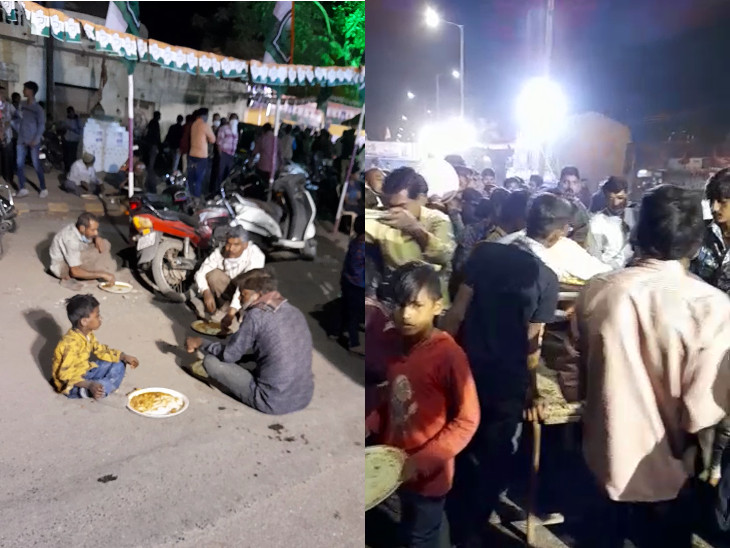 રસ્તા પર લોકોએ ભોજન કર્યું.