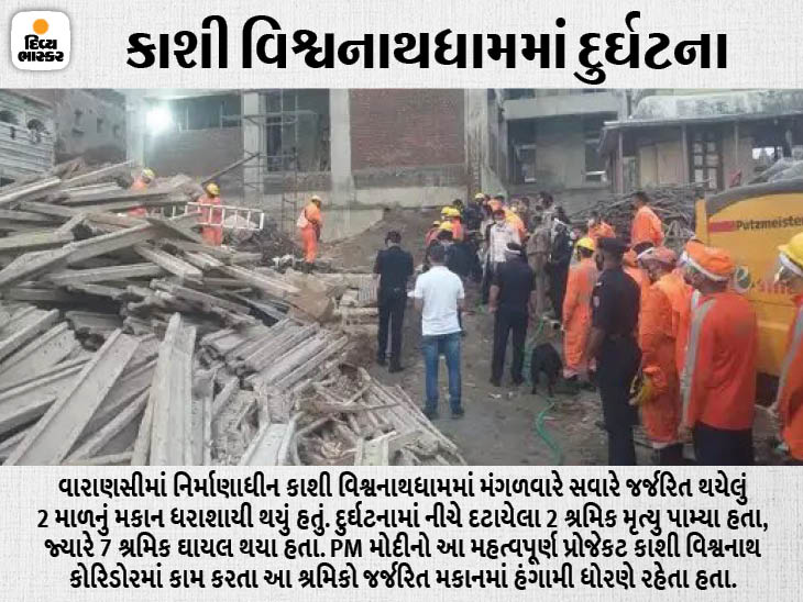 Part of dilapidated hostel collapses in Kashi Vishwanath corridor, 2 sleeping, 7 injured | કાશી વિશ્વનાથ કોરિડોરમાં જર્જરિત છાત્રાલયનો કેટલોક ભાગ થયો ધરાસાયી, નીચે સૂઈ રહેલ 2 શ્રમિકોના મોત, 7 ઇજાગ્રસ્ત - Vimarsana News