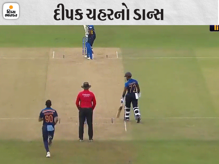 હસારંગાને આઉટ કર્યા પછી દીપકે કઈક આ રીતે ઉજવણી કરી.