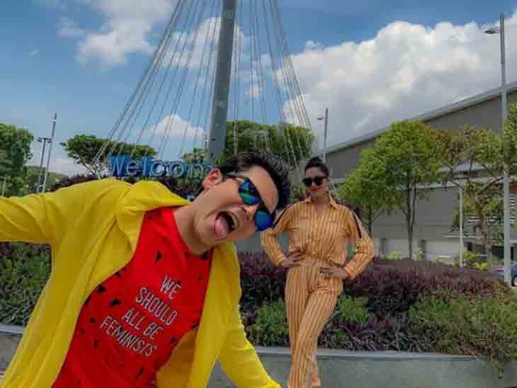 Raj and Moonmoon during a trip to Singapore.