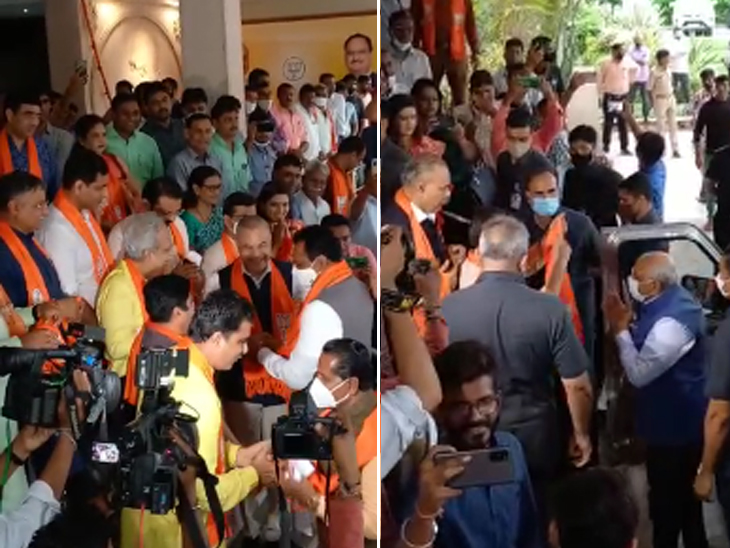 Before the swearing in of the new cabinet sweets arrived at Kamalam | રાજભવનમાં નવા મંત્રીમંડળના શપથ પહેલાં કમલમમાં ઉજવણીની તૈયારીઓ શરૂ, મીઠાઈઓ, ફૂલોના ટોપલા અને ઢોલી પહોંચ્યાં - Vimarsana News