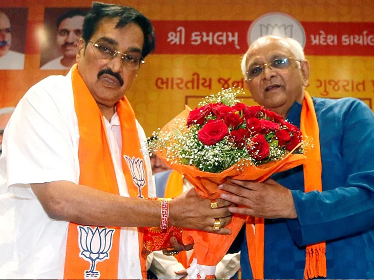 New Gujarat Chief Minister Bhupendra Patel with State President CR Patil.