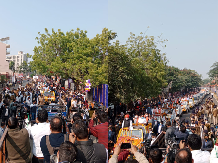 100 ગાડીના કાફલા સાથે રોડ શો.