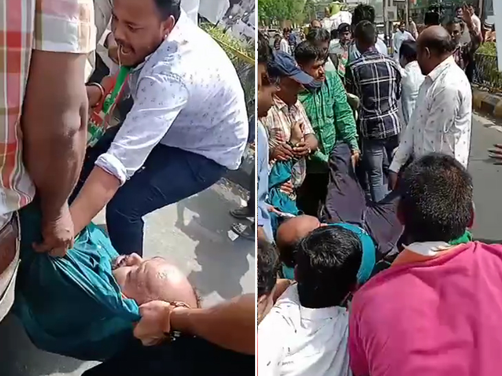 પોલીસે ટીંગાટોળી કરીને કાર્યકરોની અટકાયત કરી.