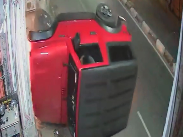 The jeep overturned after hitting a wall.