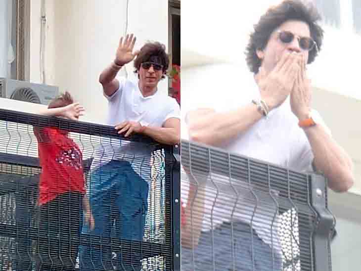 On Eid, Shah Rukh Khan greeted the fans outside Mannat with his son Abram