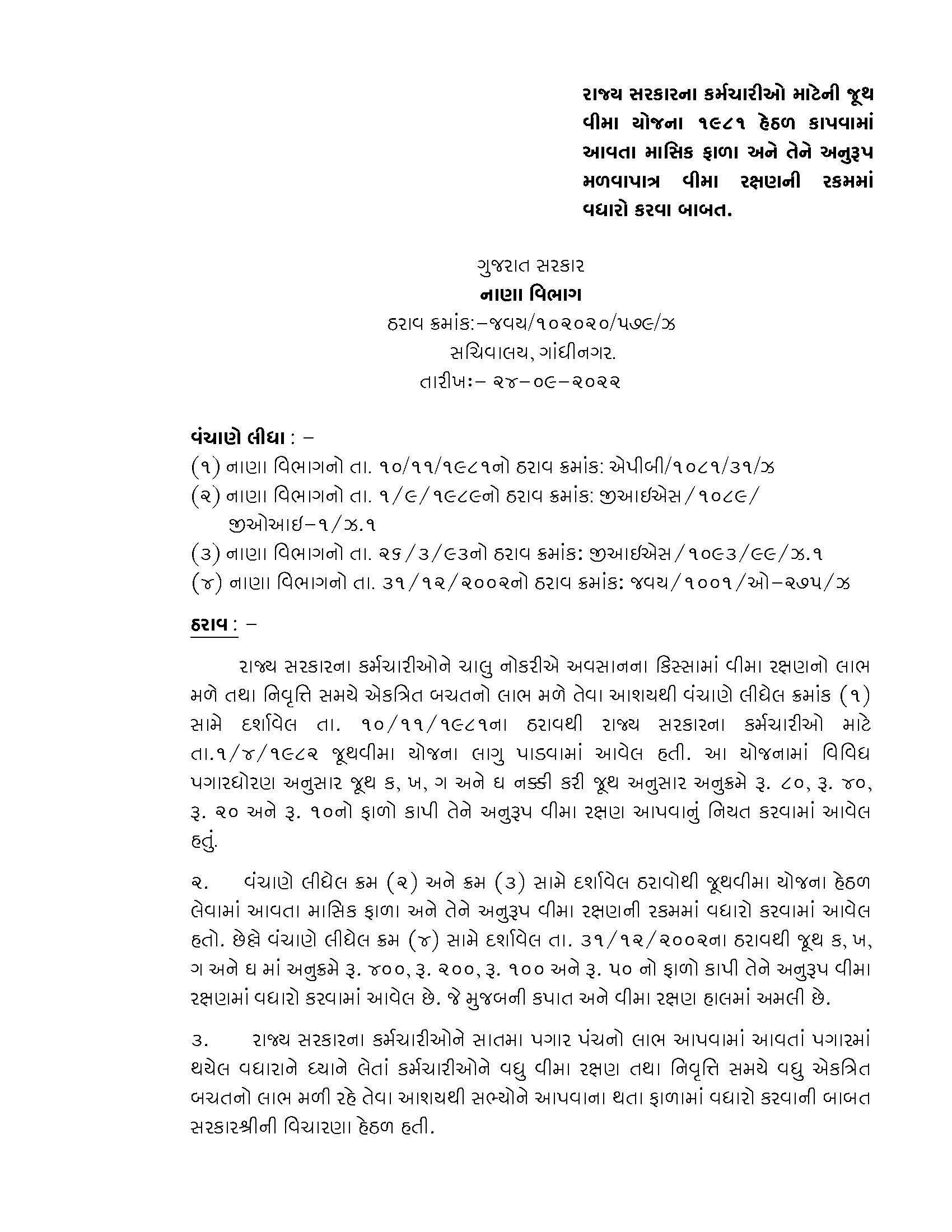 Guj Govt Accepted 5 Demands: રાજ્ય સરકારના કર્મચારીઓ દ્વારા વિવિધ પડતર માંગણીઓમાં 14માંથી 5 સ્વીકારી- વાંચો સંપૂર્ણ વિગત 12 insurance increase resolutionpage1 1664031004