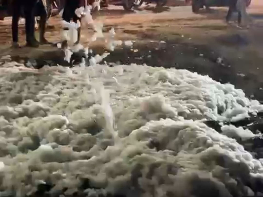 Foam coming out of the ground on Ahmedabad's Odhav Ring Road aroused